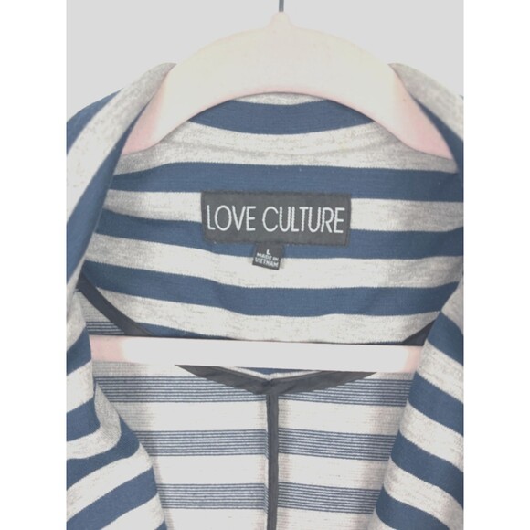 Knit Blazer Womens SZ LG Blue Stripes Gray Lightweight Preppy Trendy College - Picture 9 of 11